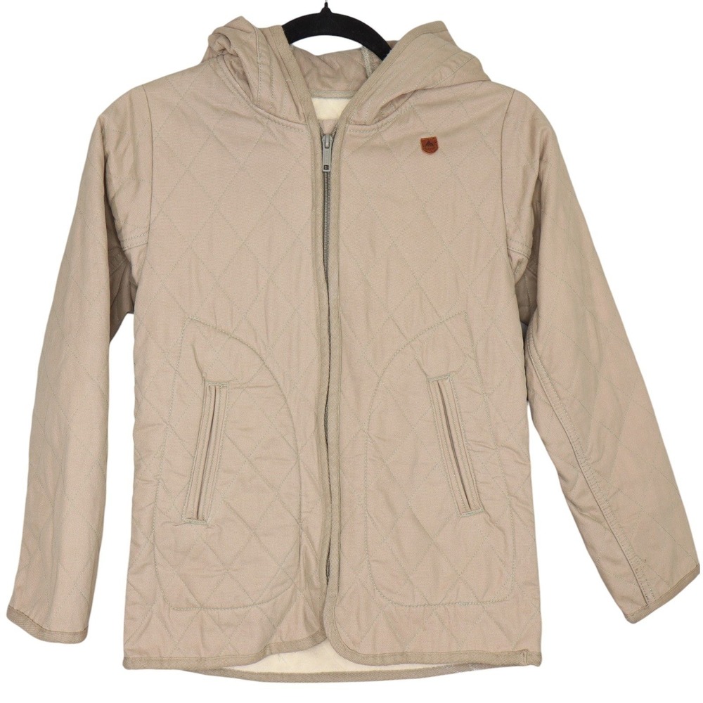 Burton Jacket Girls Size Small Beige Gemmi JK Quilted Hooded Fleece Lined